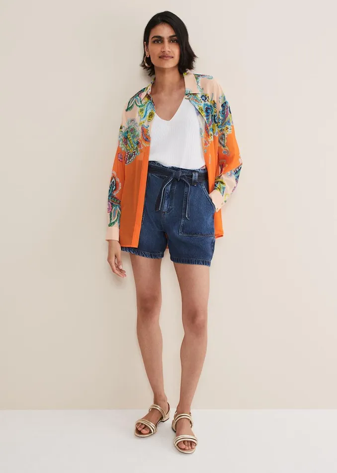 Women Phase Eight Trousers Paige Denim Shorts Mid Wash