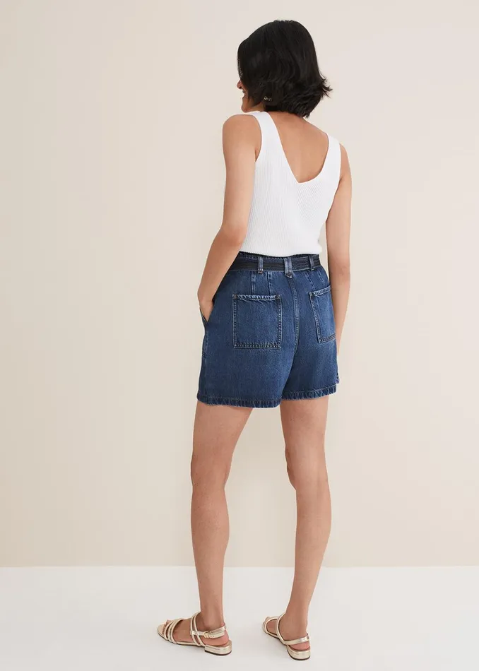 Women Phase Eight Trousers Paige Denim Shorts Mid Wash