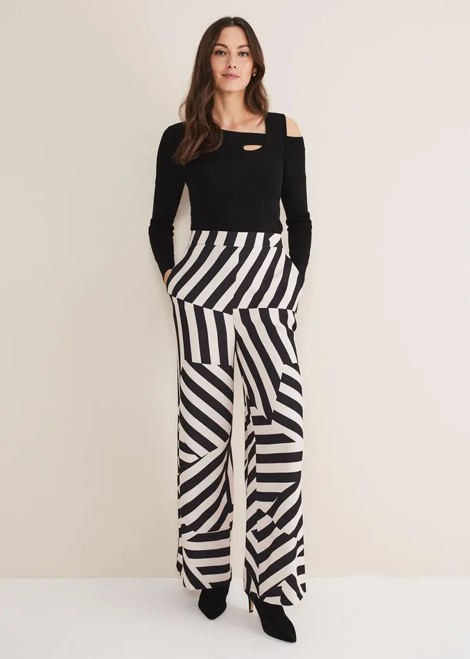 Women Phase Eight Trousers Phillis Striped Wide Leg Trousers Blackpink