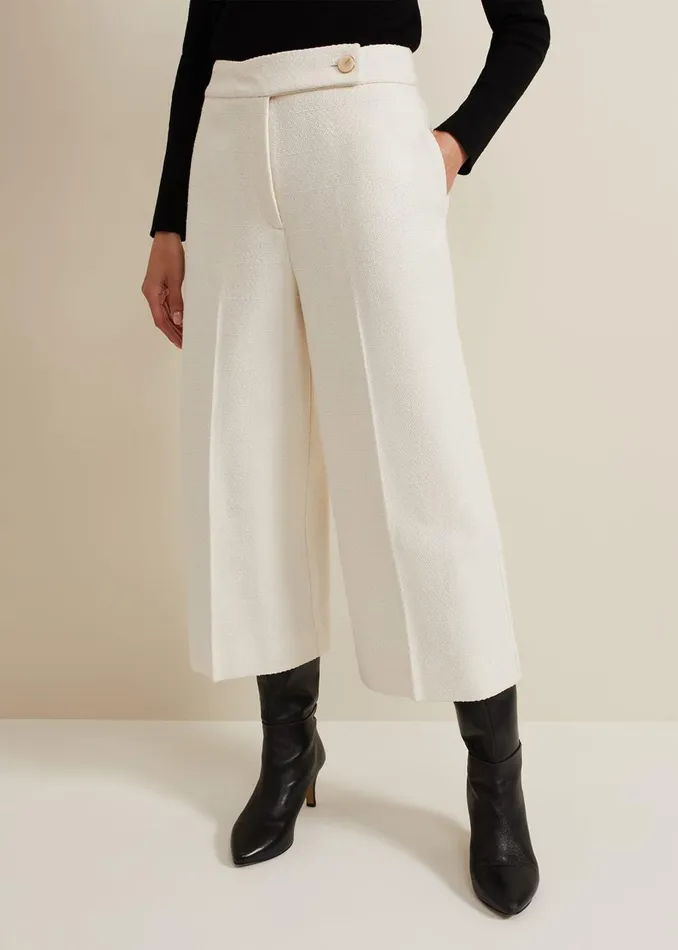 Women Phase Eight Trousers Ripley Boucle Culotte Ivory