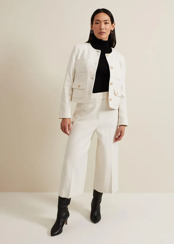 Women Phase Eight Trousers Ripley Boucle Culotte Ivory
