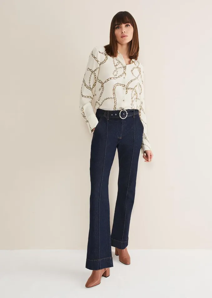 Women Phase Eight Trousers Shawna Belted Bootcut Jeans Dark Indigo