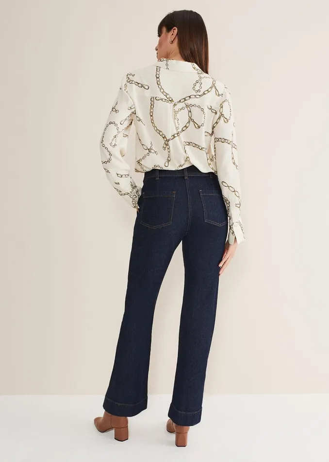 Women Phase Eight Trousers Shawna Belted Bootcut Jeans Dark Indigo