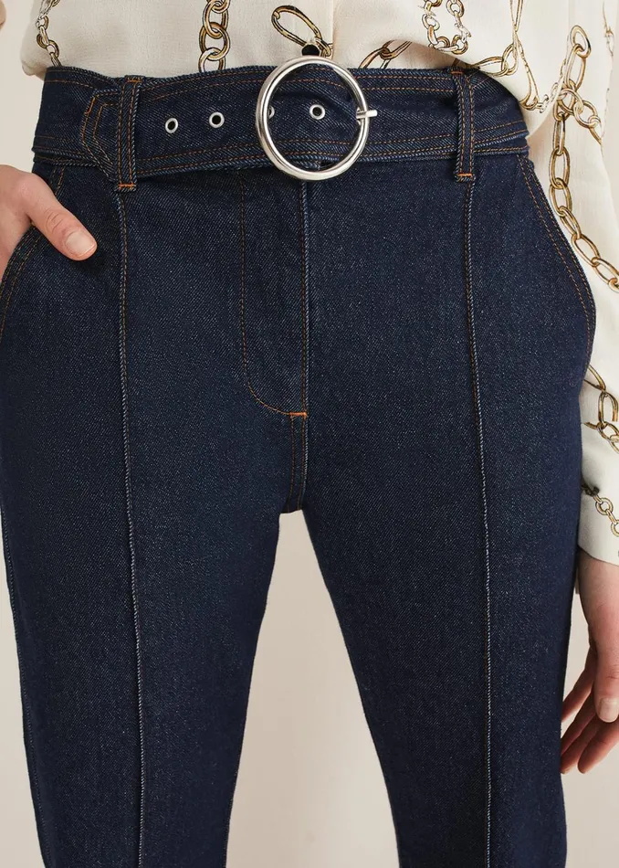 Women Phase Eight Trousers Shawna Belted Bootcut Jeans Dark Indigo