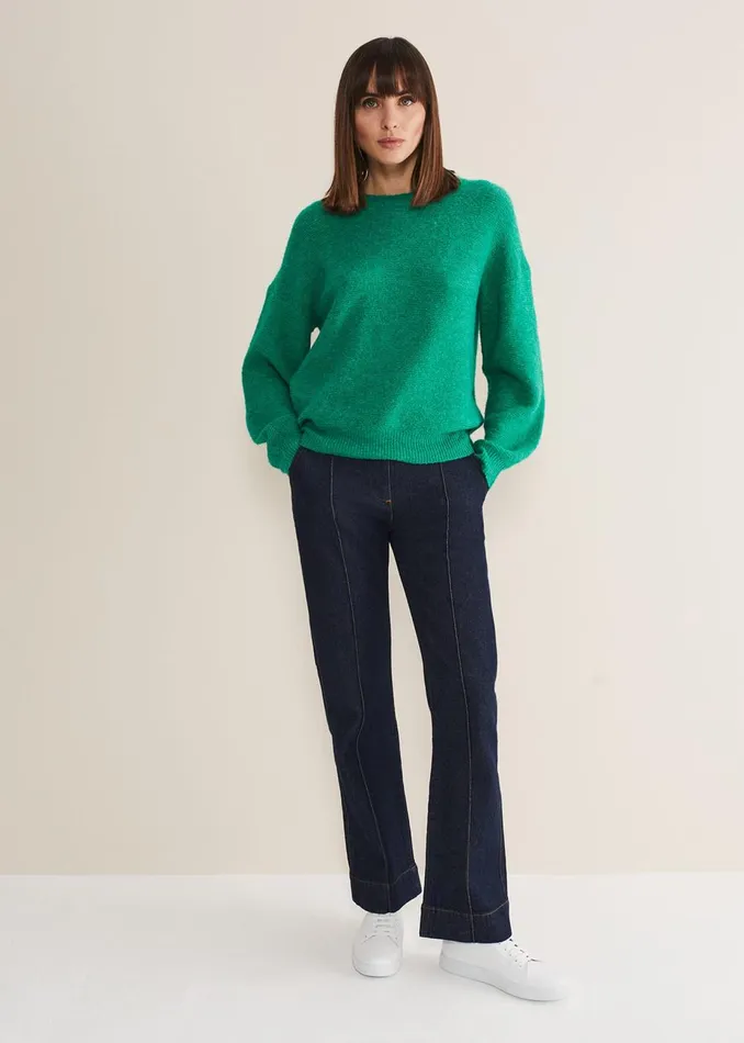 Women Phase Eight Trousers Shawna Belted Bootcut Jeans Dark Indigo