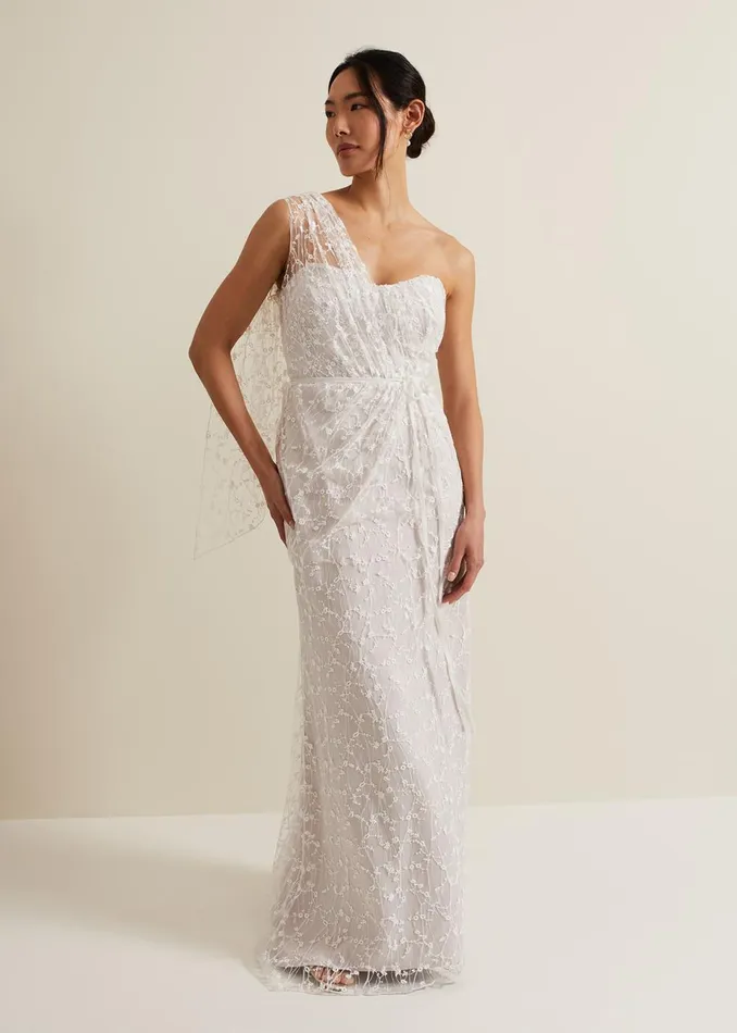 Women Phase Eight Wedding Dresses Anabel Lace One Shoulder Wedding Dress Pink Champagne
