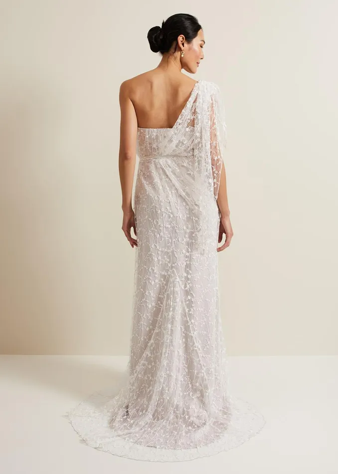 Women Phase Eight Wedding Dresses Anabel Lace One Shoulder Wedding Dress Pink Champagne