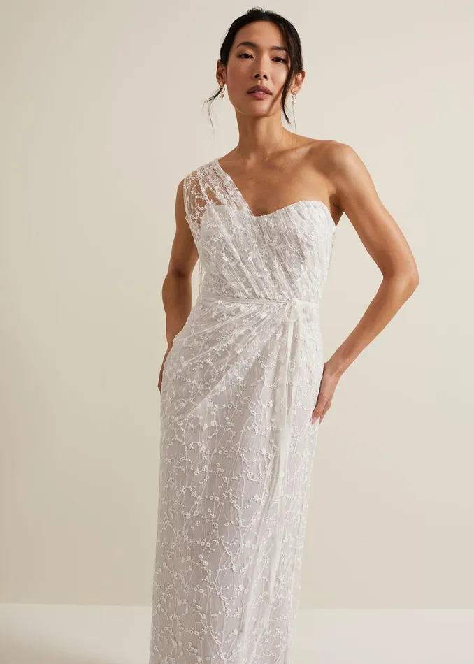Women Phase Eight Wedding Dresses Anabel Lace One Shoulder Wedding Dress Pink Champagne