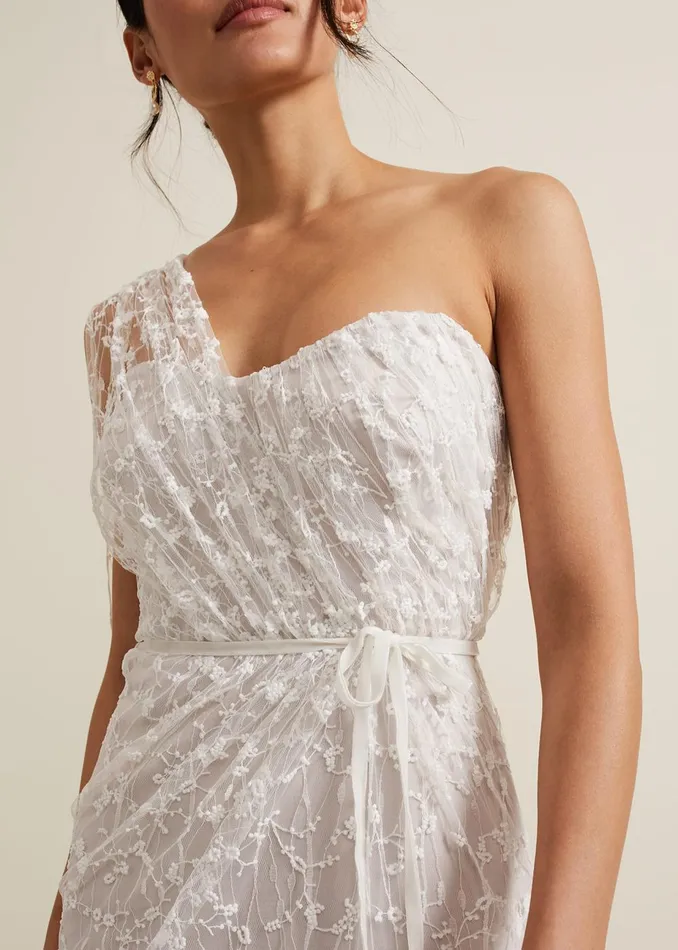 Women Phase Eight Wedding Dresses Anabel Lace One Shoulder Wedding Dress Pink Champagne