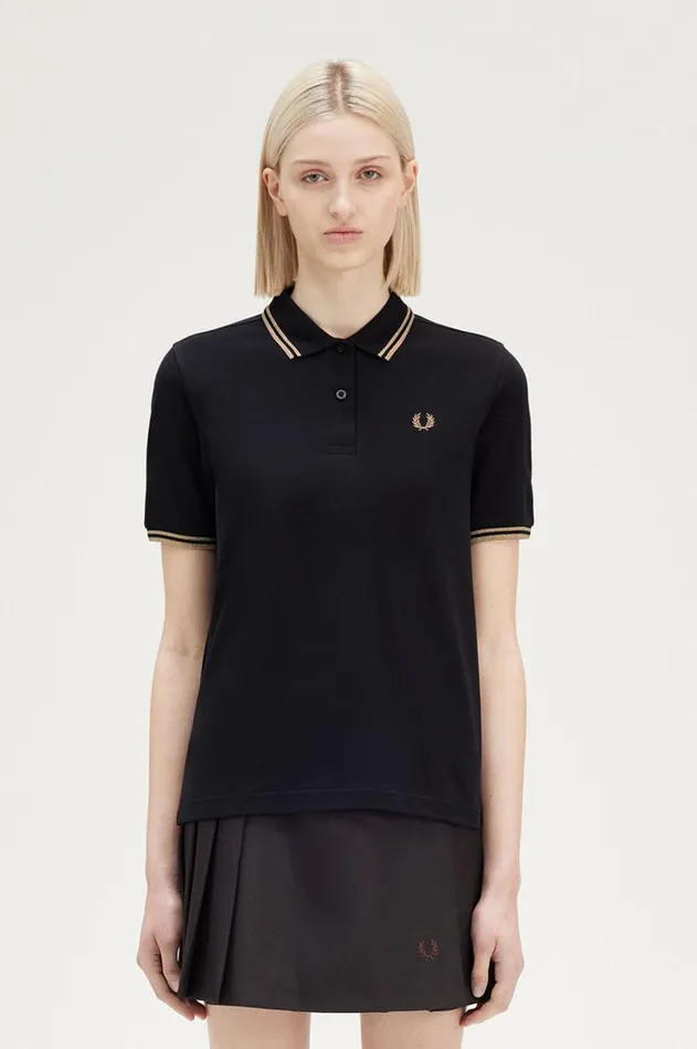 Women Polo Shirts Fred Perry G3600 Blackmetallic 1964 Gold
