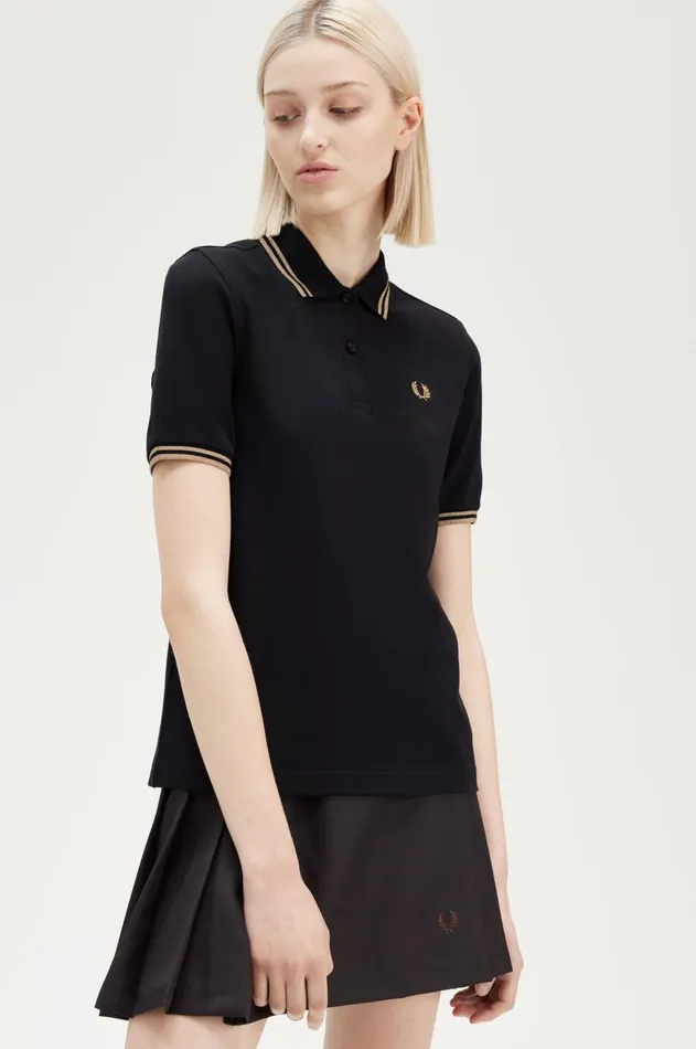 Women Polo Shirts Fred Perry G3600 Blackmetallic 1964 Gold