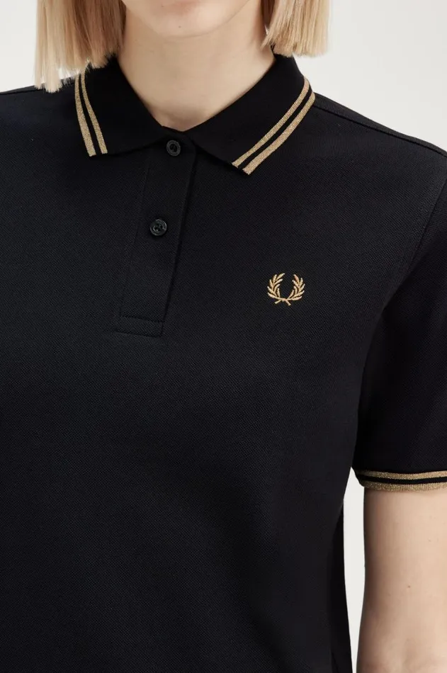 Women Polo Shirts Fred Perry G3600 Blackmetallic 1964 Gold