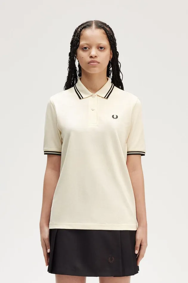 Women Polo Shirts Fred Perry G3600 Ecrumetallic Blackmetallic Black