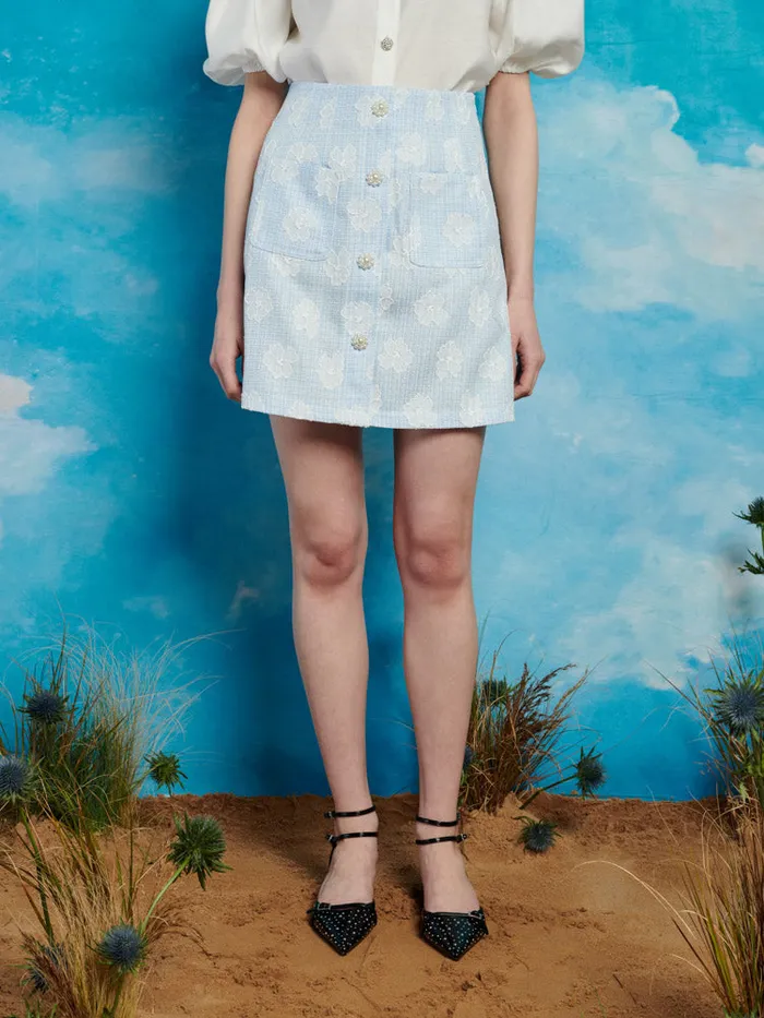 Women Rodeo Tweed Mini Skirt Pastel Blue Sister Jane Bottoms