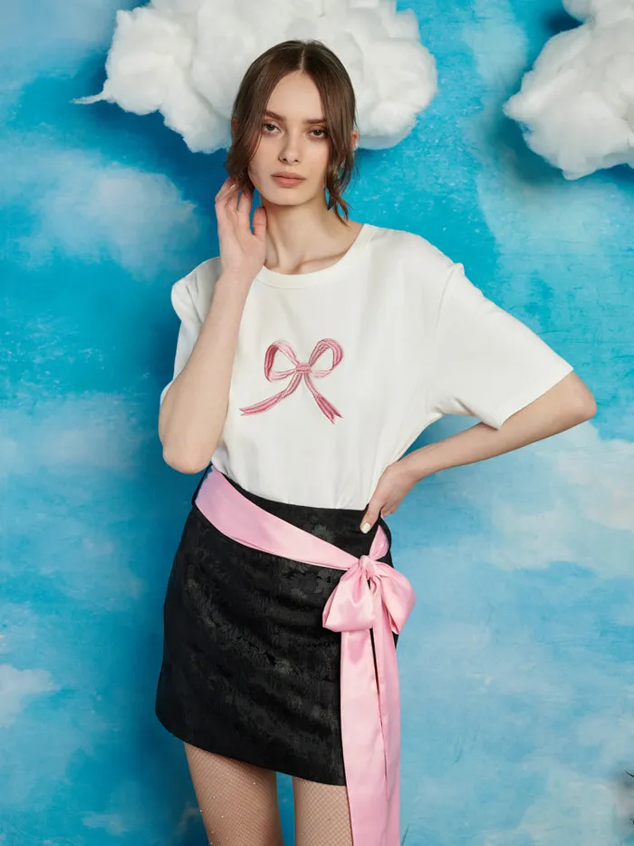 Women Rory Bow Embroidered Tshirt Pearled Ivory Sister Jane Tops
