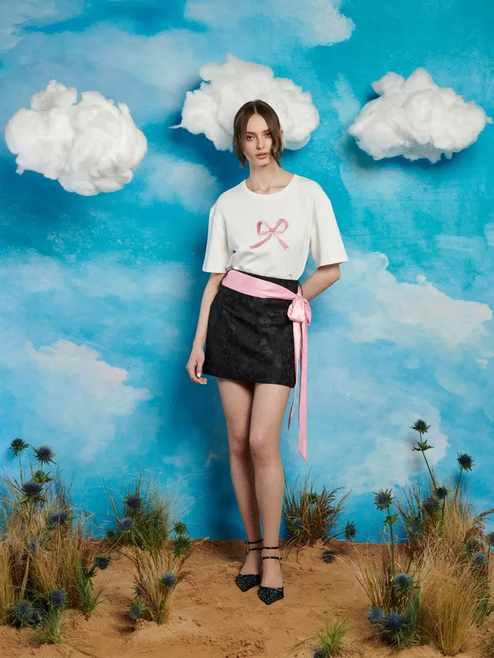 Women Rory Bow Embroidered Tshirt Pearled Ivory Sister Jane Tops