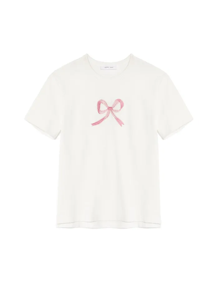 Women Rory Bow Embroidered Tshirt Pearled Ivory Sister Jane Tops