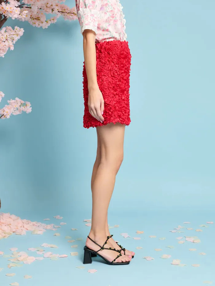 Women Rose Plume Mini Skirt Carmine Red Sister Jane Bottoms