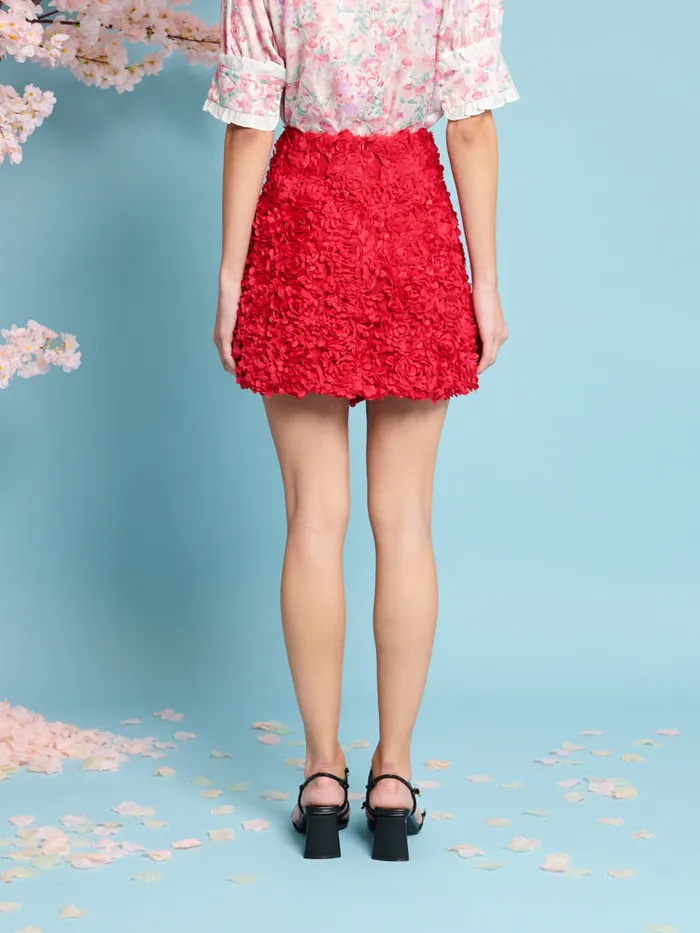 Women Rose Plume Mini Skirt Carmine Red Sister Jane Bottoms