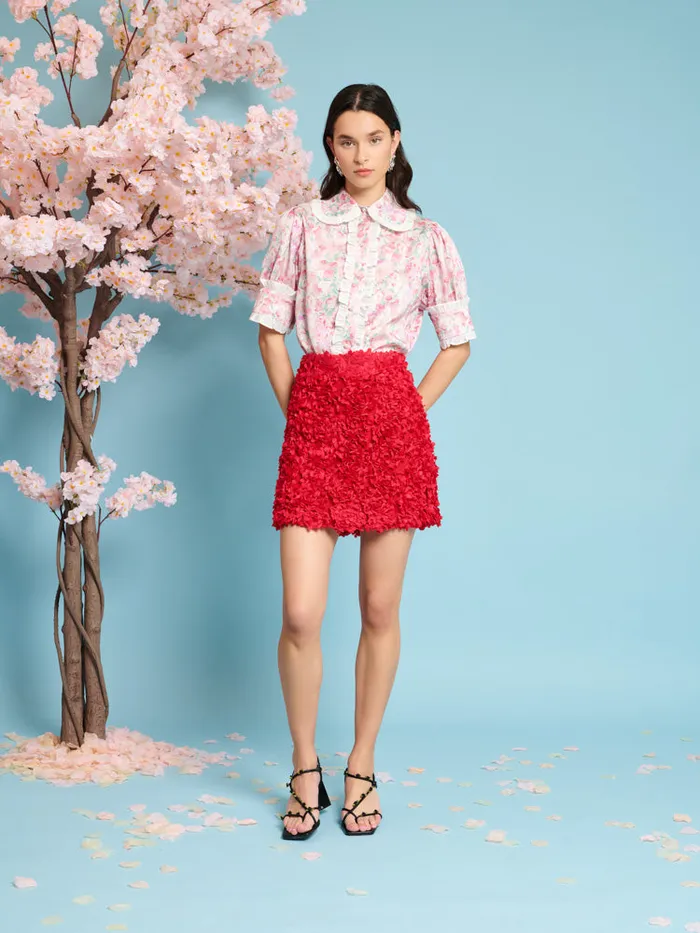 Women Rose Plume Mini Skirt Carmine Red Sister Jane Bottoms