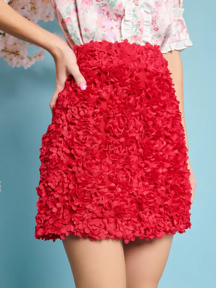 Women Rose Plume Mini Skirt Carmine Red Sister Jane Bottoms