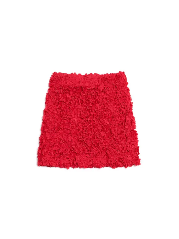 Women Rose Plume Mini Skirt Carmine Red Sister Jane Bottoms