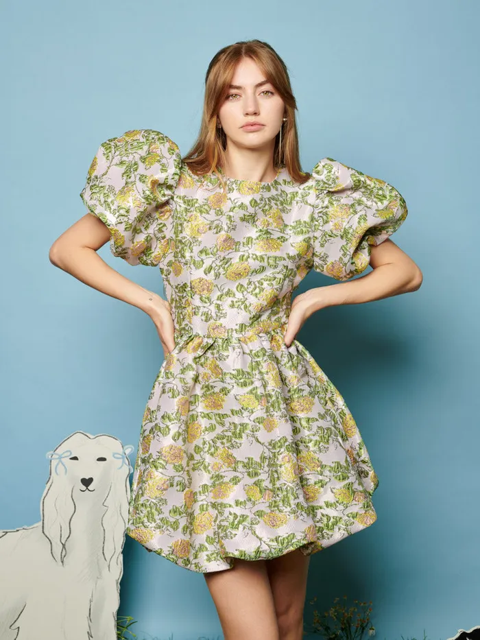 Women Rosebush Jacquard Mini Dress Lime Lemon Ivory Sister Jane Dresses