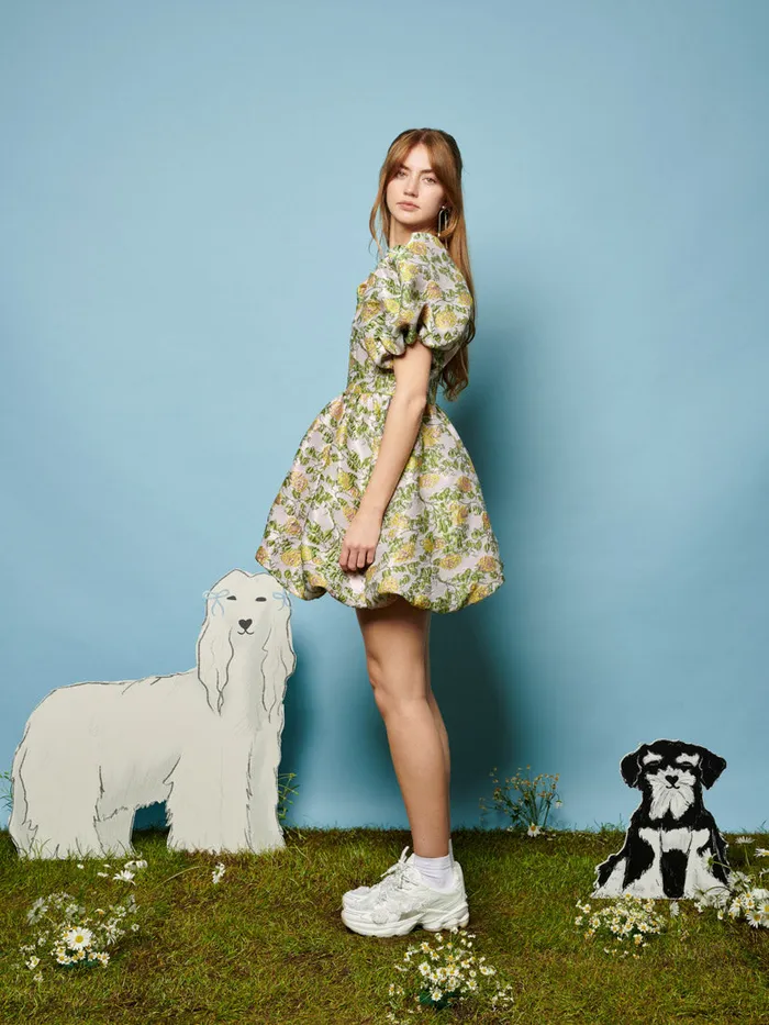 Women Rosebush Jacquard Mini Dress Lime Lemon Ivory Sister Jane Dresses