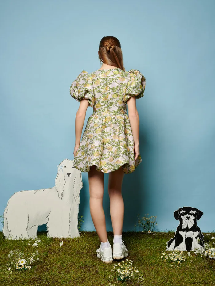 Women Rosebush Jacquard Mini Dress Lime Lemon Ivory Sister Jane Dresses