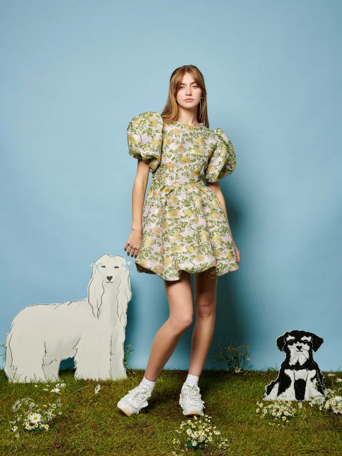 Women Rosebush Jacquard Mini Dress Lime Lemon Ivory Sister Jane Dresses