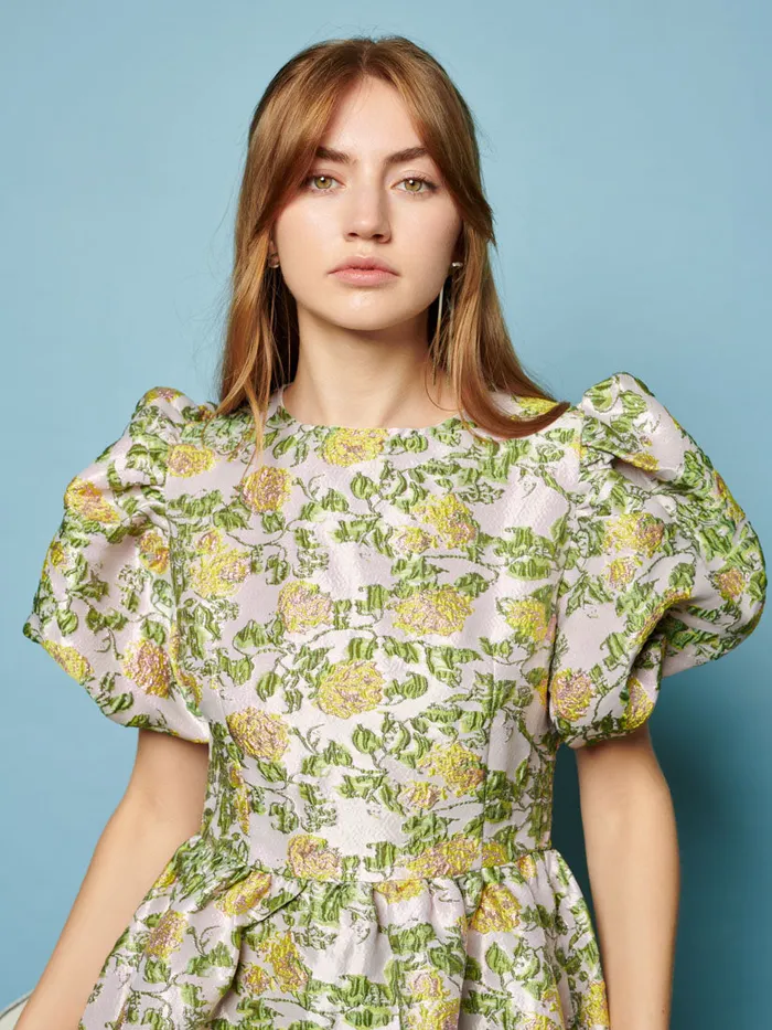 Women Rosebush Jacquard Mini Dress Lime Lemon Ivory Sister Jane Dresses