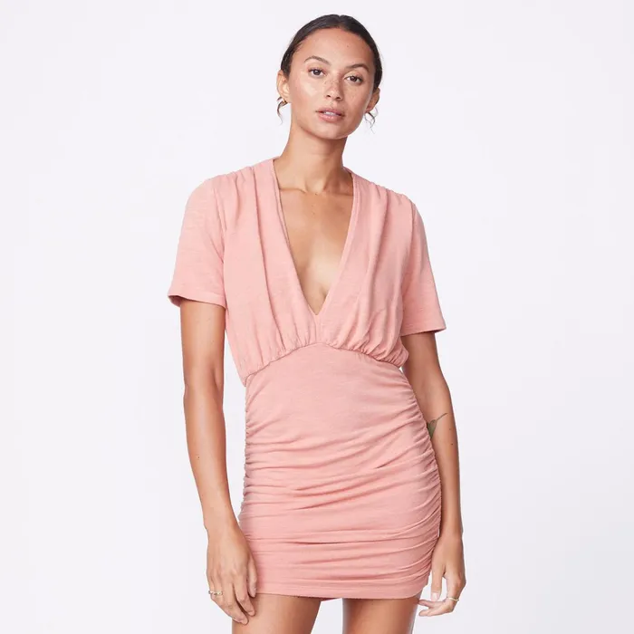 Women Sale MONROW Supersoft Deep V Shirred Dress Faded Coral