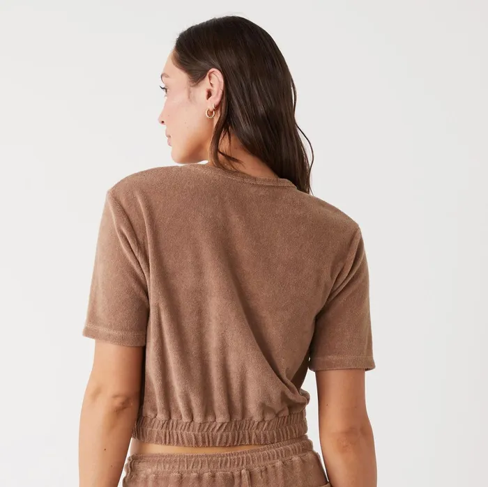 Women Sale MONROW Terry Cloth Short Sleeve Pecan