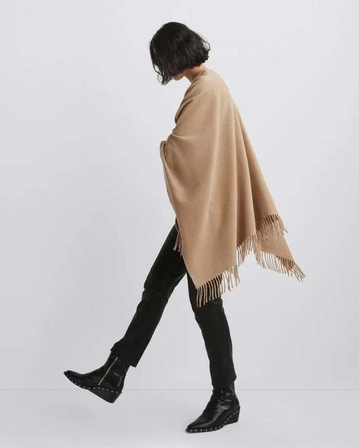 Women Scarves 038 Ponchos Rag 038 Bone Classic Cashmere Poncho Heathered Camel