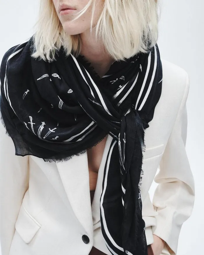 Women Scarves 038 Ponchos Rag 038 Bone Dagger Cashmere Modal Scarf Black