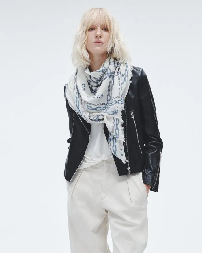 Women Scarves 038 Ponchos Rag 038 Bone Pea Chain Cashmere Scarf White