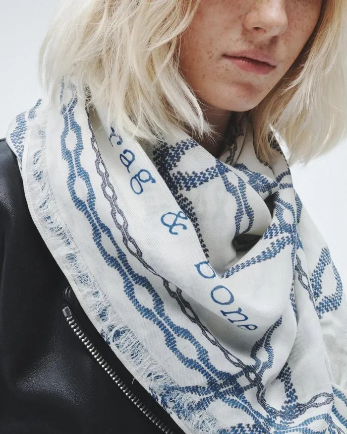 Women Scarves 038 Ponchos Rag 038 Bone Pea Chain Cashmere Scarf White