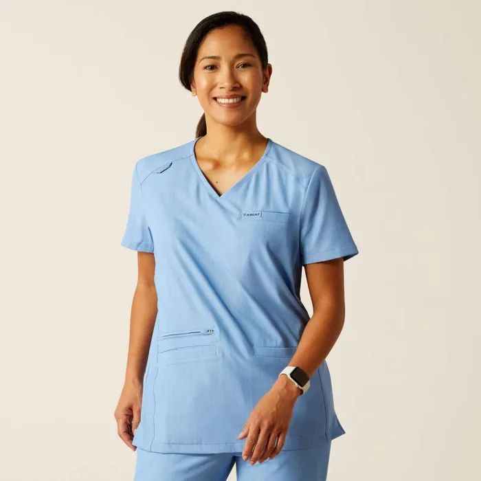 Women Scrubs Ariat Clara 6 Pocket Scrub Top Light Blue Heather