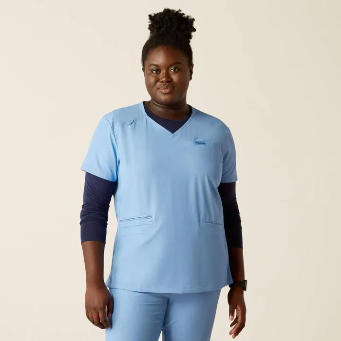 Women Scrubs Ariat Clara 6 Pocket Scrub Top Light Blue Heather
