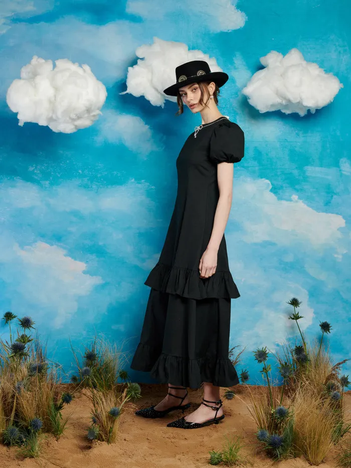 Women Serenade Ruffle Midi Dress Coal Black Sister Jane Dresses
