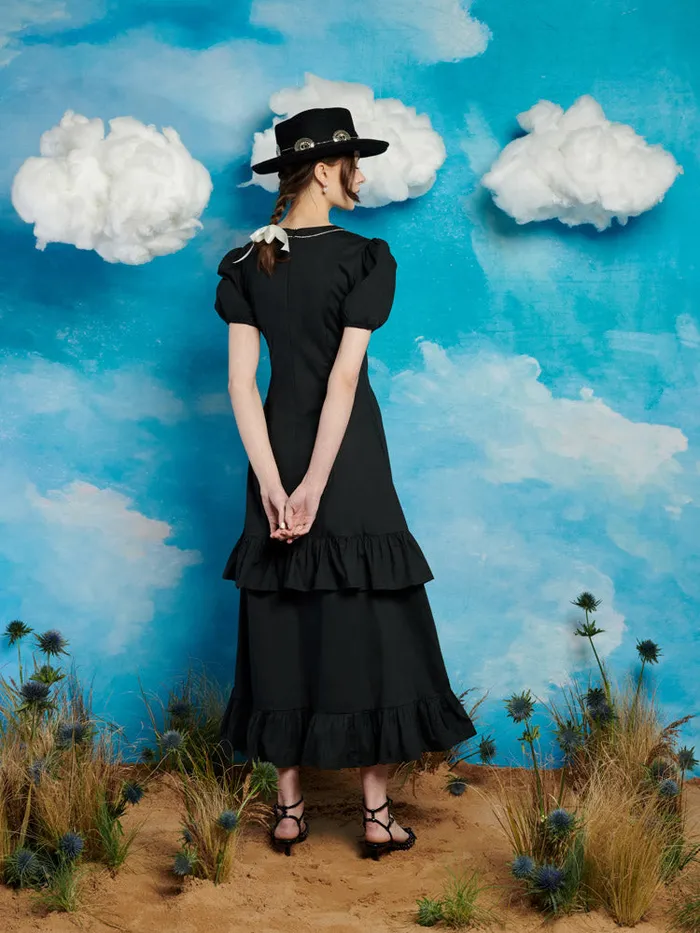 Women Serenade Ruffle Midi Dress Coal Black Sister Jane Dresses