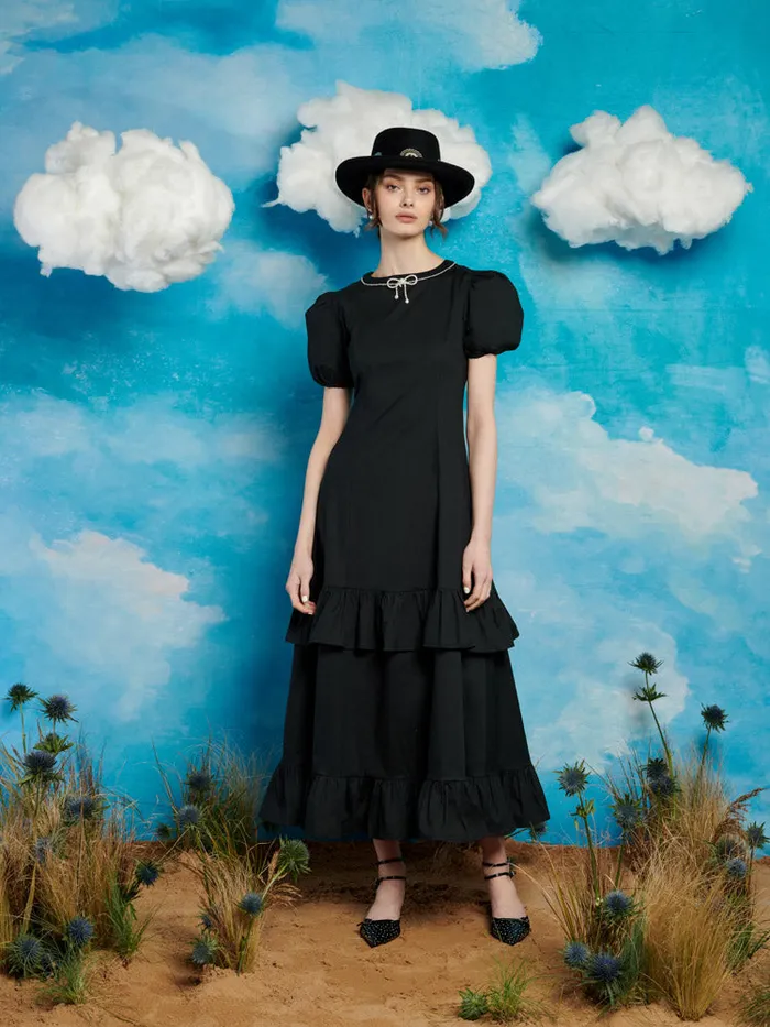Women Serenade Ruffle Midi Dress Coal Black Sister Jane Dresses
