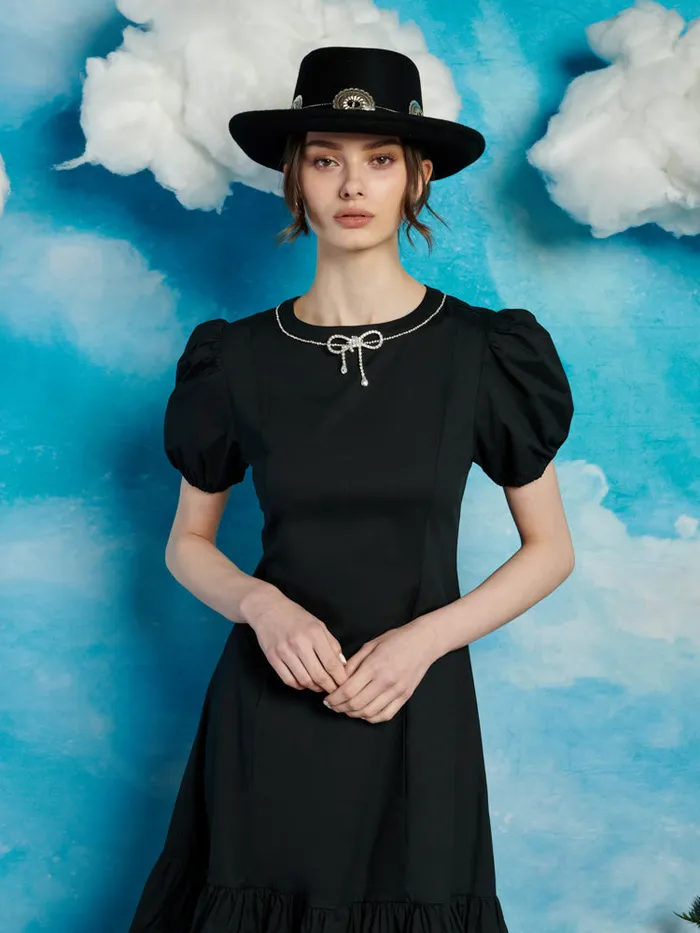 Women Serenade Ruffle Midi Dress Coal Black Sister Jane Dresses