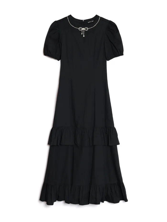 Women Serenade Ruffle Midi Dress Coal Black Sister Jane Dresses