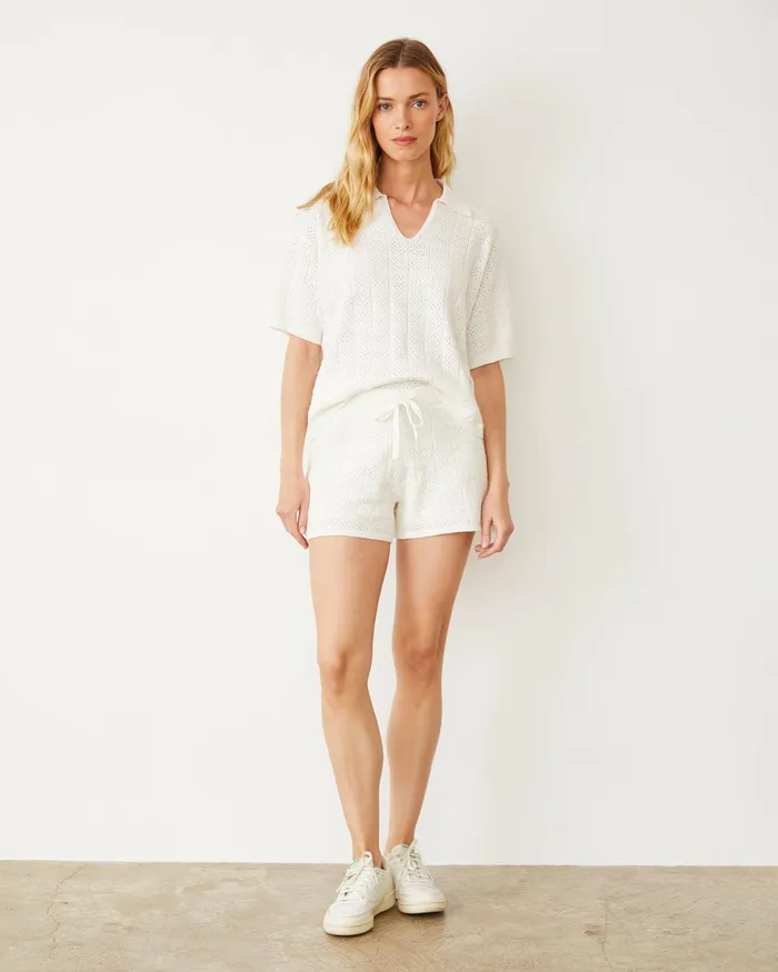 Women Shorts MONROW Crochet Knit Short Ivory