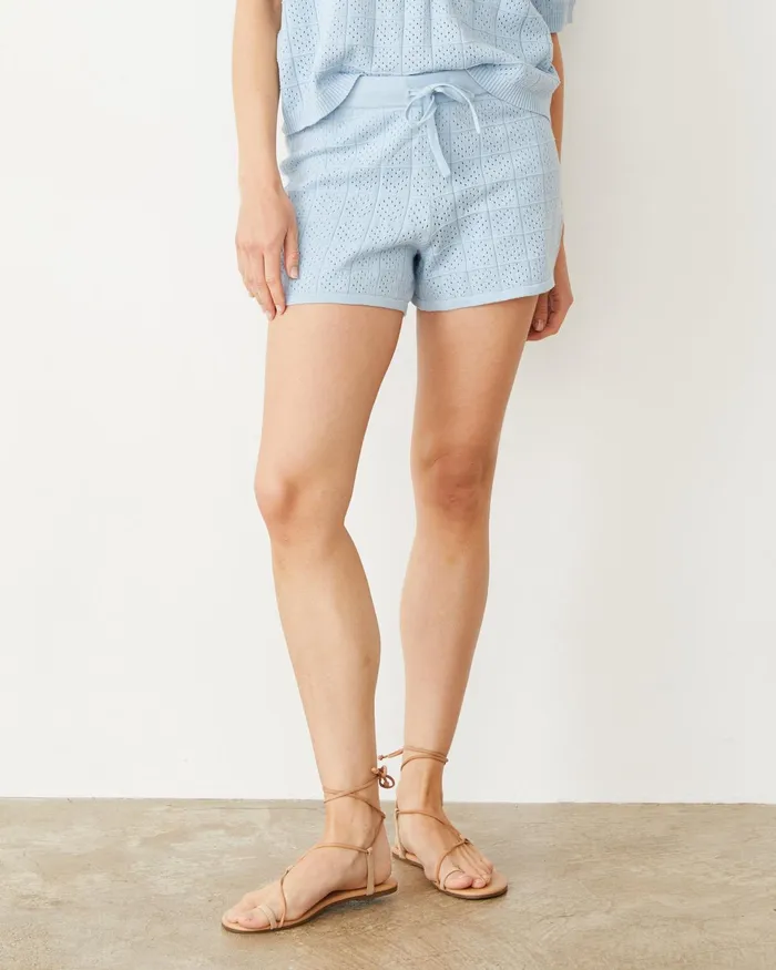 Women Shorts MONROW Crochet Knit Short Soft Blue