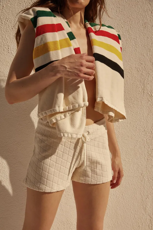 Women Shorts MONROW Diamond Terry Cloth Vintage Short Natural