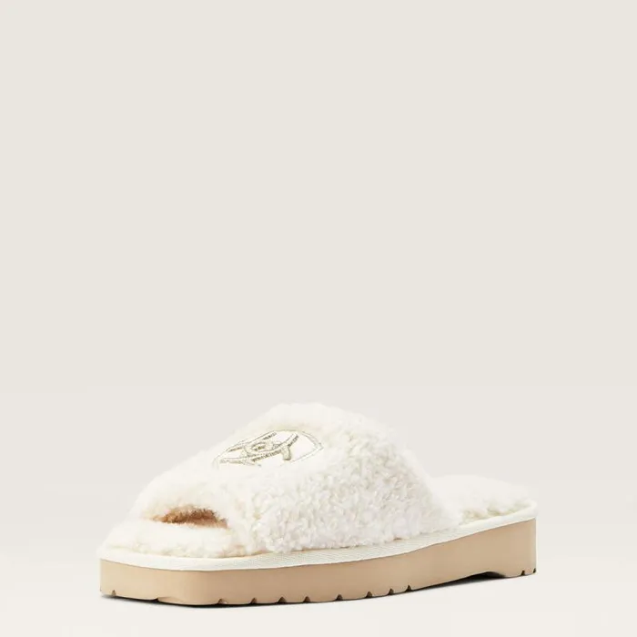 Women Slippers Ariat Cozy Chic Square Toe Slipper Fuzzy Cream