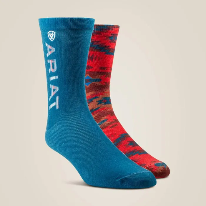 Women Socks Ariat Adobe Canyon Crew Sock 2 Pair Multi Color Pack Redturquoise