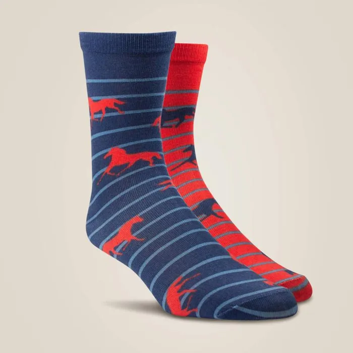 Women Socks Ariat Horses Over Stripes Crew Sock 2 Pair Multi Color Pack Rednavy Women Socks Ariat Horses Over Stripes Crew Sock 2 Pair Multi Color Pack Rednavy